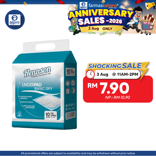 Hennson Basic Dry Underpad 75×75cm 10s | 75×75mm Wide & Fast-Dry Surface Hennson