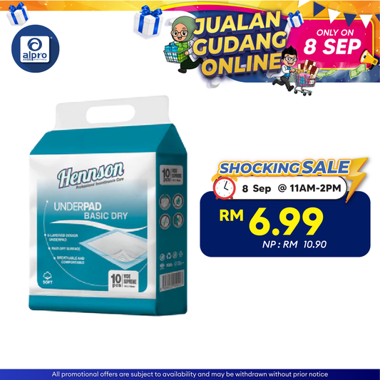 Hennson Basic Dry Underpad 75×75cm 10s | 75×75mm Wide & Fast-Dry Surface Hennson