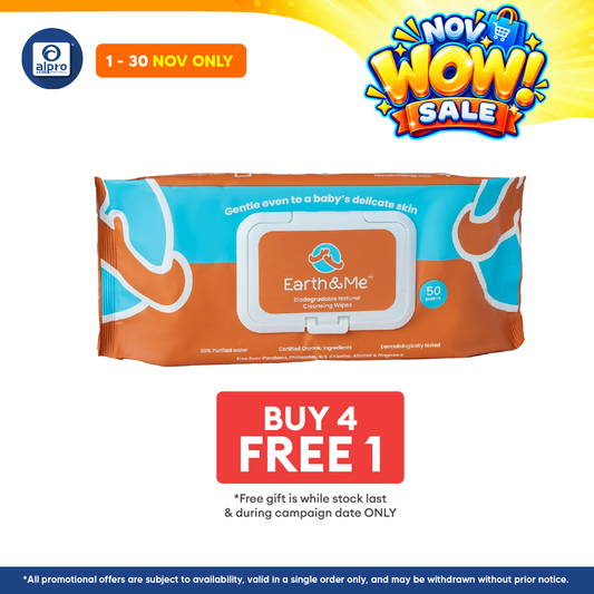 Earth & Me Biodegradable Natural Cleansing Wipes 50 Sheets | Ultra-soft