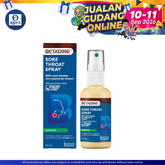 Betadine Sore Throat Spray 50ml (New) | Kills Germs Yu Yee