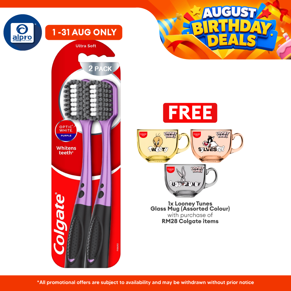 Colgate Optic White Purple Toothbrush 2s | Whitens Teeth Daily Colgate