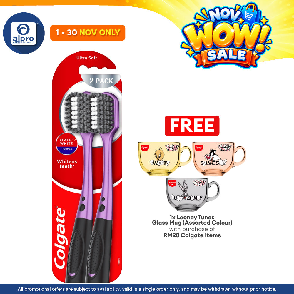 Colgate Optic White Purple Toothbrush 2s | Whitens Teeth Daily