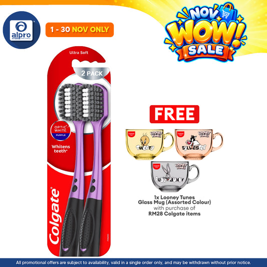 Colgate Optic White Purple Toothbrush 2s | Whitens Teeth Daily
