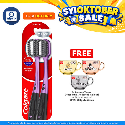 Colgate Optic White Purple Toothbrush 2s | Whitens Teeth Daily