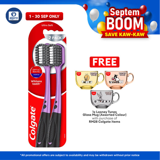 Colgate Optic White Purple Toothbrush 2s | Whitens Teeth Daily Colgate