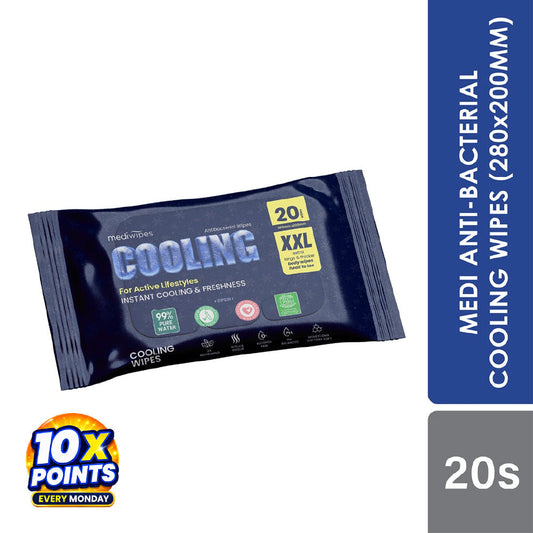 Medi Anti-Bacterial Cooling Wipes 20s ( 280 X200 Mm ) | Instant Cooling Medi+