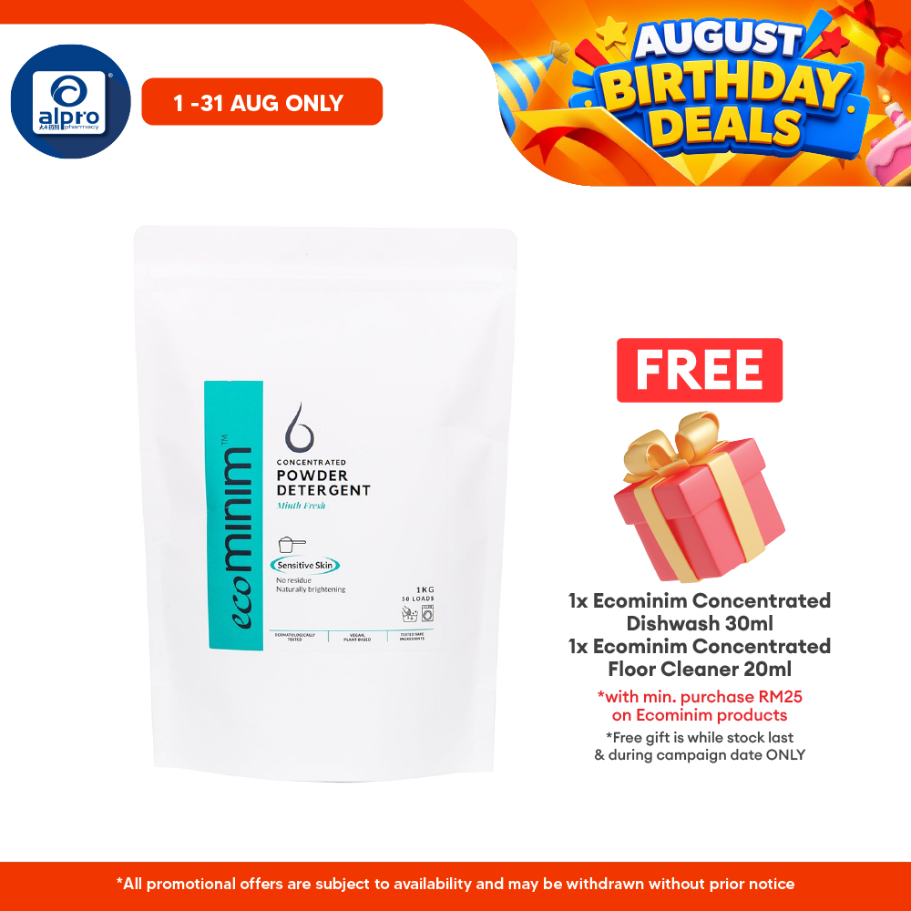 Ecominim Detergent Powder - Minth Fresh 1kg | Safe For Sensitive Skin & Leaves No Residue ECOMINIM