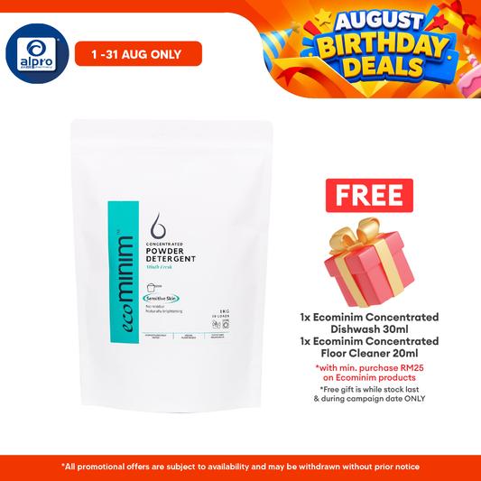 Ecominim Detergent Powder - Minth Fresh 1kg | Safe For Sensitive Skin & Leaves No Residue ECOMINIM