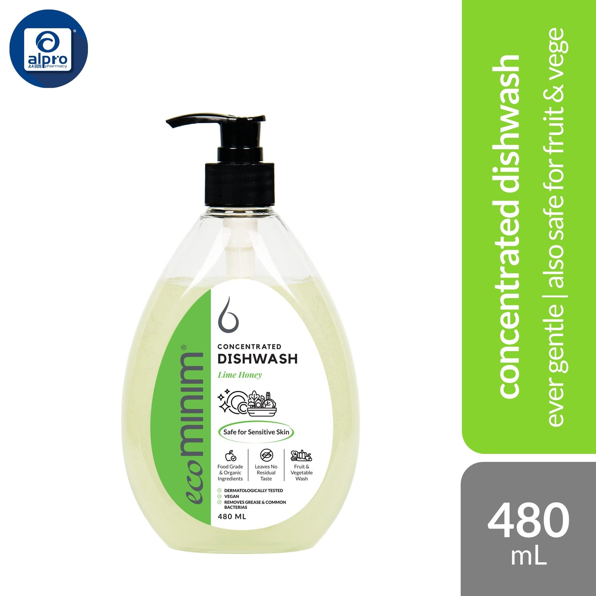 Ecominim Dishwash Liquid – (Honey Lime/ Lemon Bergamot) 480mL | Safe For Fruit & Vegetables ECOMINIM
