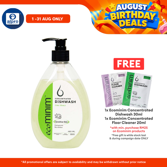 Ecominim Dishwash Liquid – (Honey Lime/ Lemon Bergamot) 480mL | Safe For Fruit & Vegetables ECOMINIM