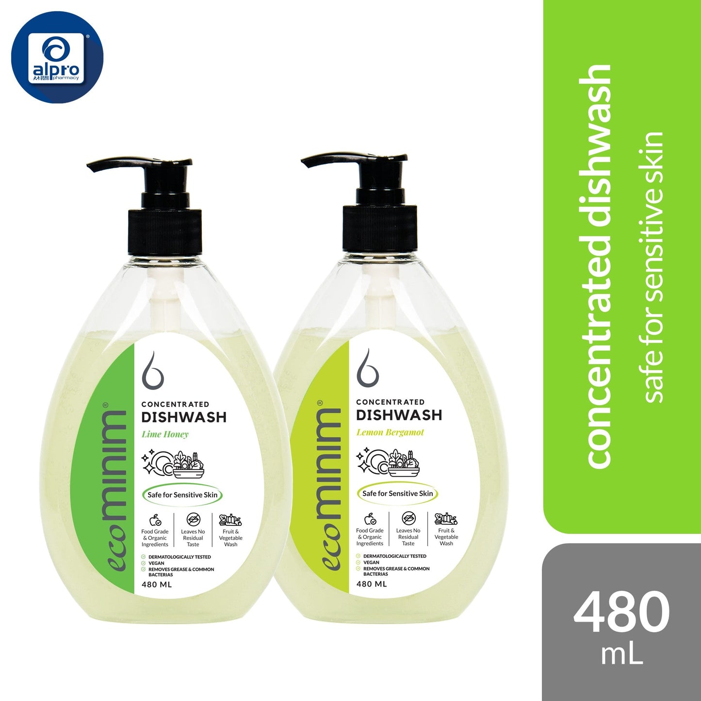 Ecominim Dishwash Liquid – (Honey Lime/ Lemon Bergamot) 480mL | Safe For Fruit & Vegetables ECOMINIM