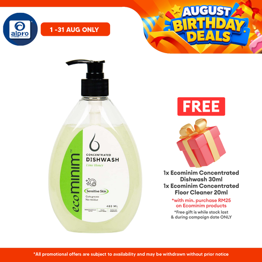 Ecominim Dishwash Liquid – (Honey Lime/ Lemon Bergamot) 480mL | Safe For Fruit & Vegetables ECOMINIM