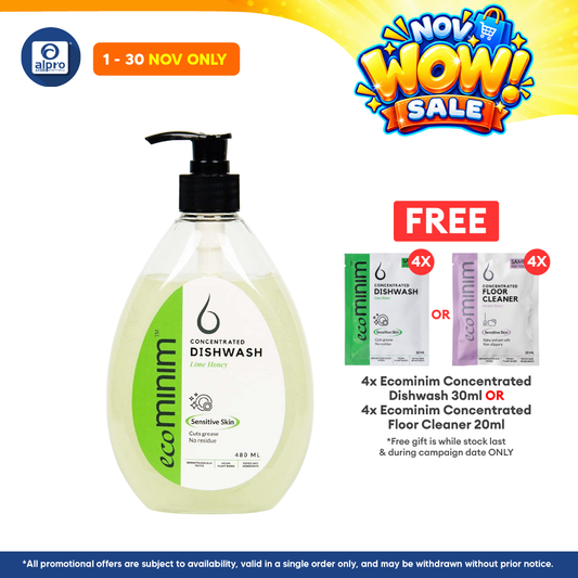 Ecominim Dishwash Liquid – (Honey Lime/ Lemon Bergamot) 480mL | Safe For Fruit & Vegetables