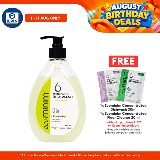 Ecominim Dishwash Liquid – (Honey Lime/ Lemon Bergamot) 480mL | Safe For Fruit & Vegetables ECOMINIM