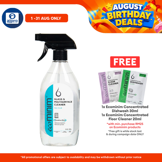 Ecominim Glass & Multi Cleaner - Skye Fresh 500mL | Non-Corrosive Solution & Fast-Drying Formula ECOMINIM