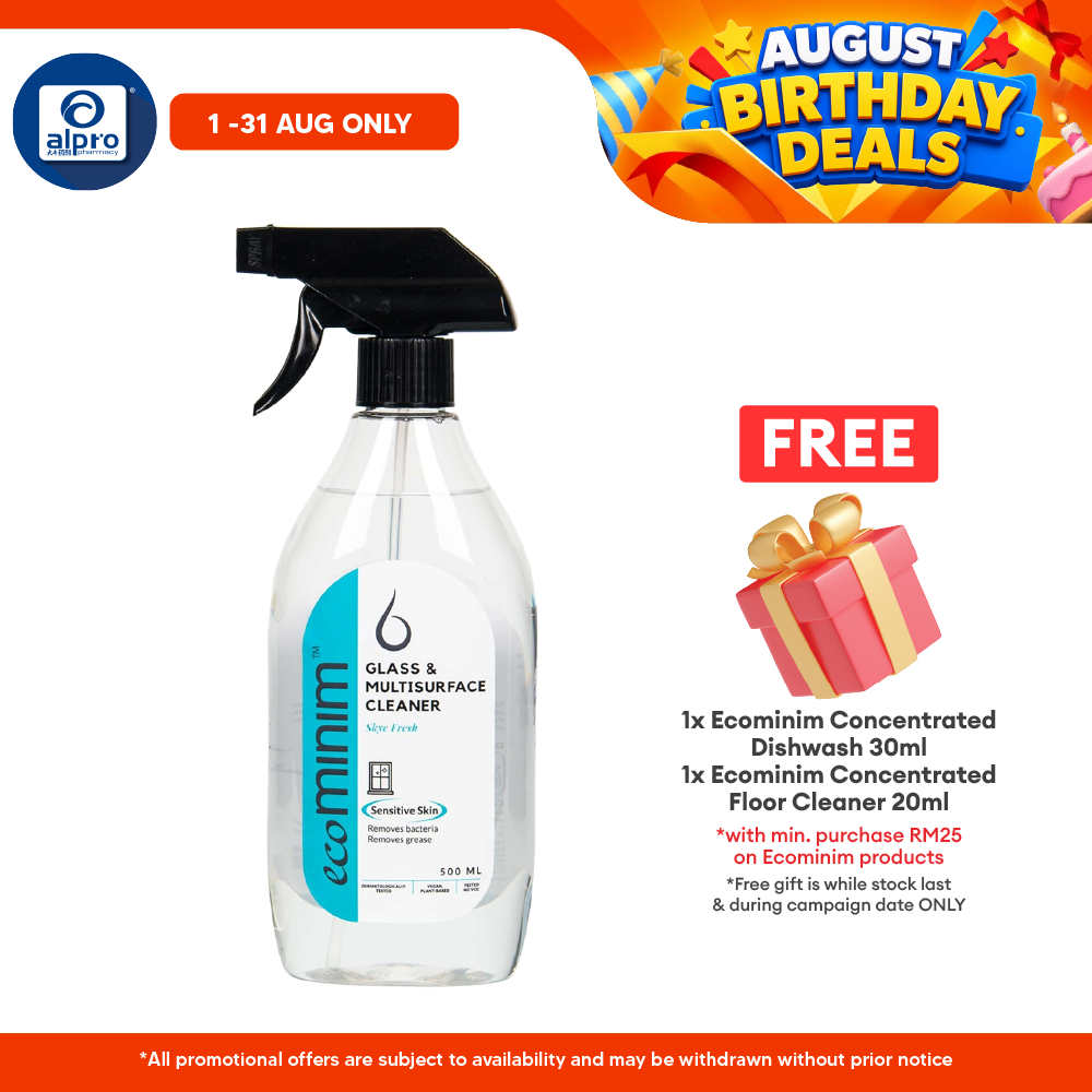 Ecominim Glass & Multi Cleaner - Skye Fresh 500mL | Non-Corrosive Solution & Fast-Drying Formula ECOMINIM