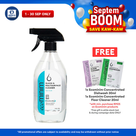 Ecominim Glass & Multi Cleaner - Skye Fresh 500mL | Non-Corrosive Solution & Fast-Drying Formula ECOMINIM