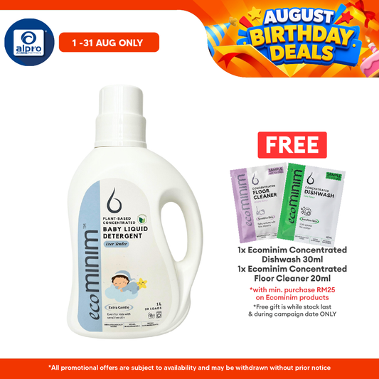 Ecominim Baby Detergent Liquid - Ever Tender 1L | Food-Grade Ingredients Delicate on Baby Clothes ECOMINIM