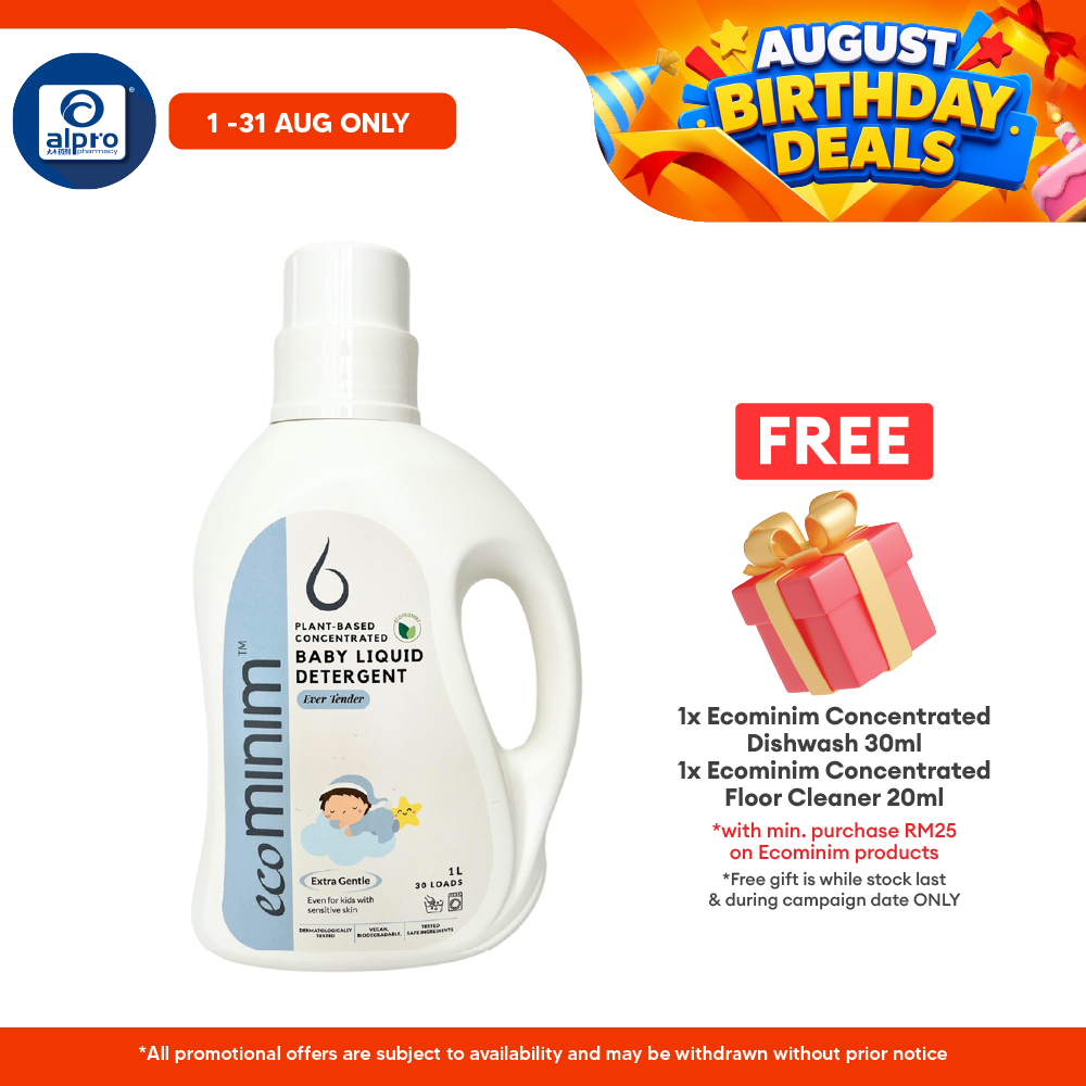 Ecominim Baby Detergent Liquid - Ever Tender 1L | Food-Grade Ingredients Delicate on Baby Clothes ECOMINIM