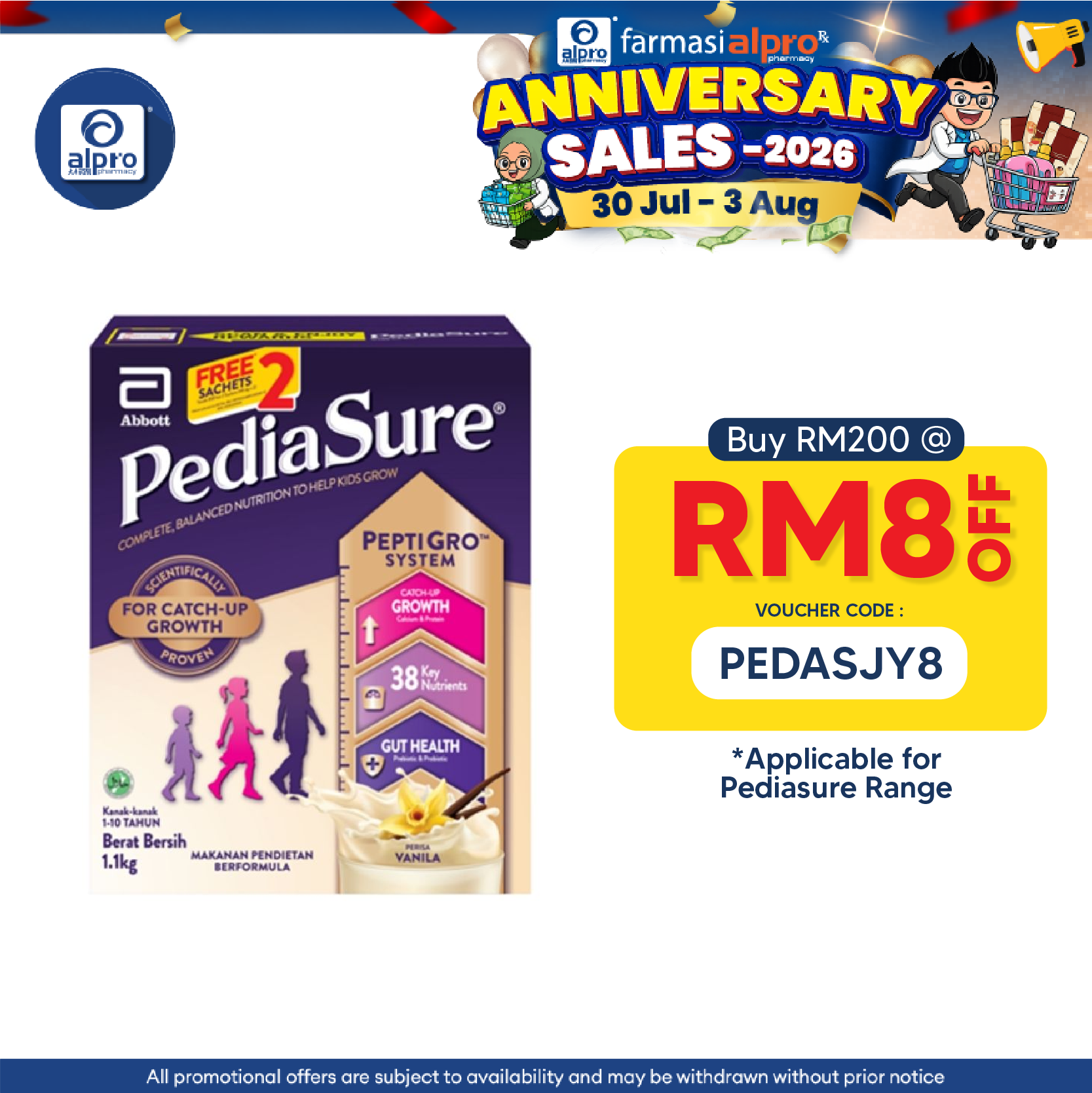 Abbott PediaSure Peptigro  Vanilla 1.1KG FOC 2 sachets Pediasure