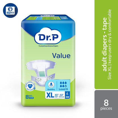Dr. P Value Level 6 Adult Diapers (Size M 10s / L 9s / XL 8s) | AntiLeak-Barrier Protection & QuickDry Level 6 Tech