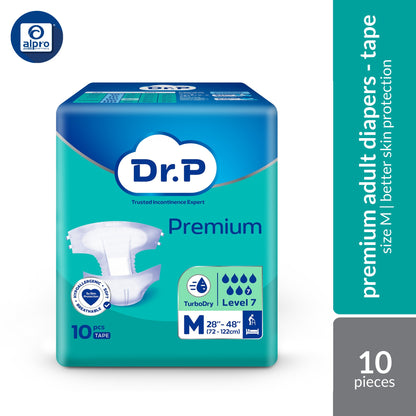 Dr. P Premium Level 7 Adult Diapers (Size M 10s / L 9s / XL 8s) | Hypoallergenic & More Skin Protection