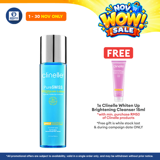 Clinelle PureSWISS HYDRAcalm Lotion 150mL | Refines Pores & Improve Absorption