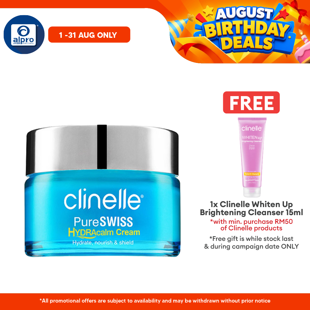 Clinelle PureSWISS HYDRAcalm Cream 40mL | Reduces Dry Lines & Oil Secretion Clinelle
