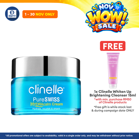 Clinelle PureSWISS HYDRAcalm Cream 40mL | Reduces Dry Lines & Oil Secretion