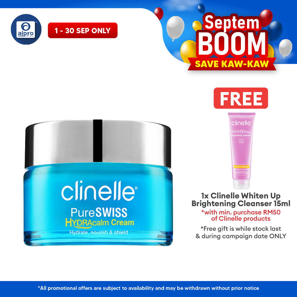 Clinelle PureSWISS HYDRAcalm Cream 40mL | Reduces Dry Lines & Oil Secretion Polylab