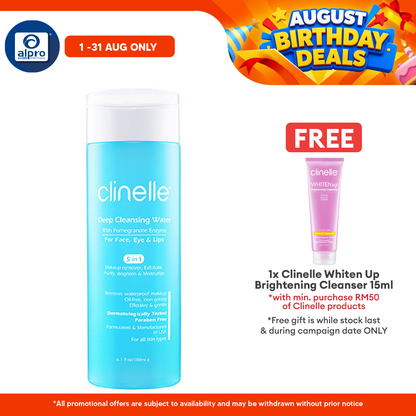 Clinelle Deep Cleansing Water 180mL | Removes Waterproof Makeup Without Leaving Any Oily Residue Clinelle