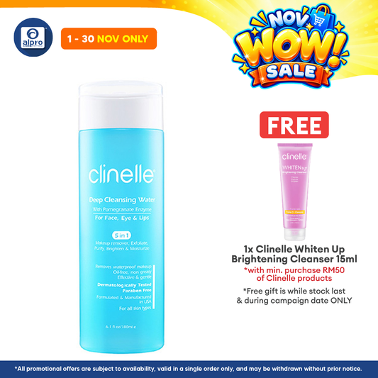 Clinelle Deep Cleansing Water 180mL | Removes Waterproof Makeup Without Leaving Any Oily Residue