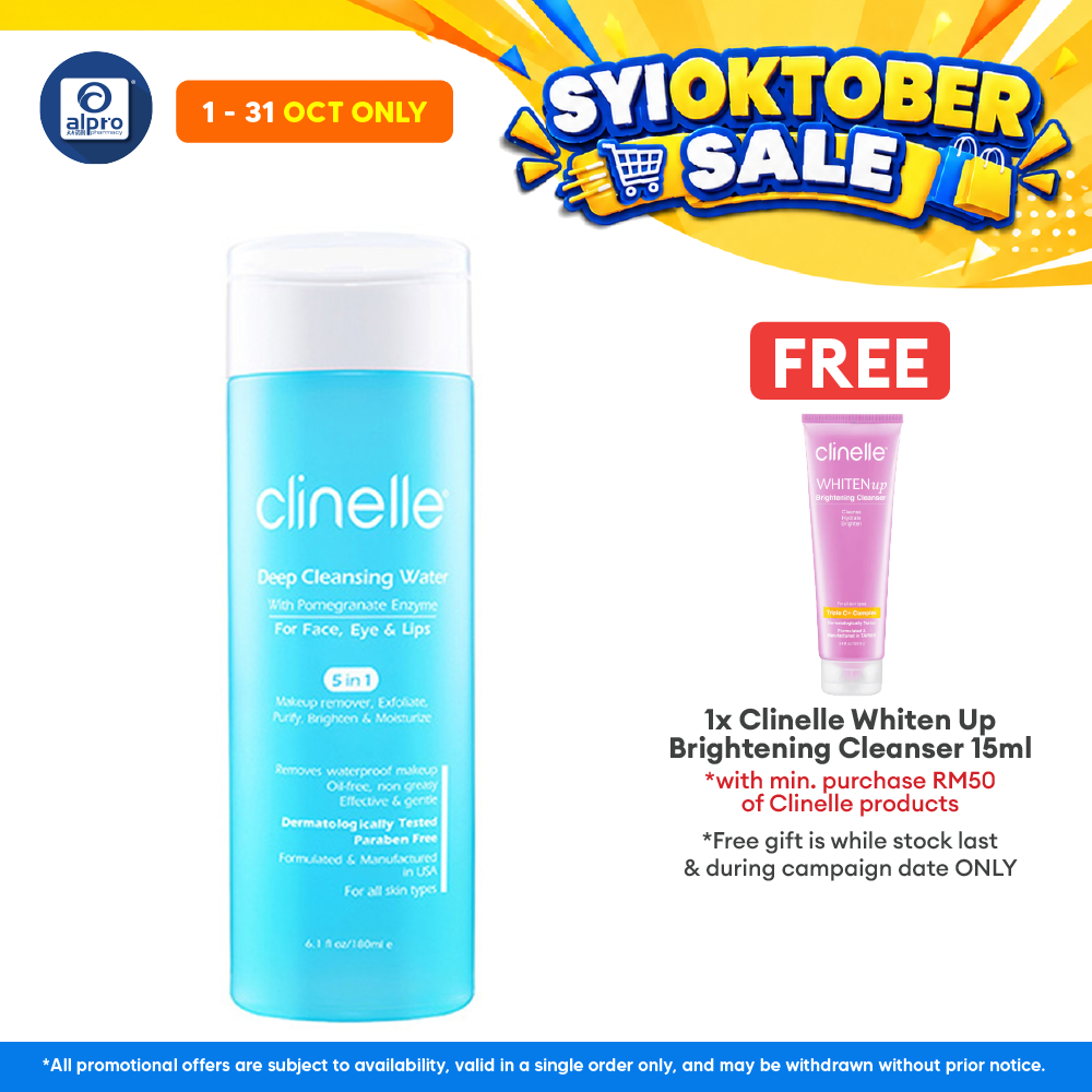 Clinelle Deep Cleansing Water 180mL | Removes Waterproof Makeup Without Leaving Any Oily Residue
