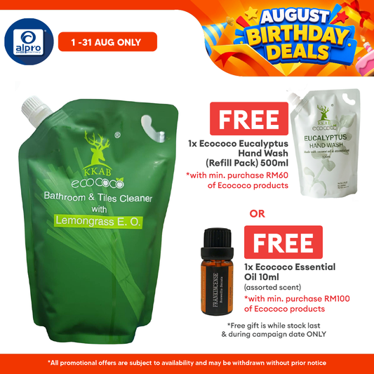 ecococo Lemongrass Bathroom & Tiles Cleaner Refill 1kg | Refreshing Lemongrass Fragrance ecococo