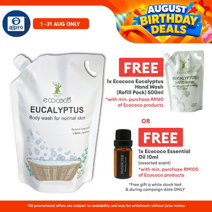 ecococo Eucalyptus Body Wash Refill 1kg | Skin Friendly & Moisturising Effect ecococo