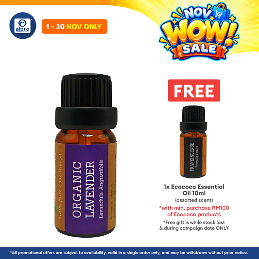 ecococo Organic Lavender Essential Oil 10mL | Helps Improve Sleep Quality & Relaxation