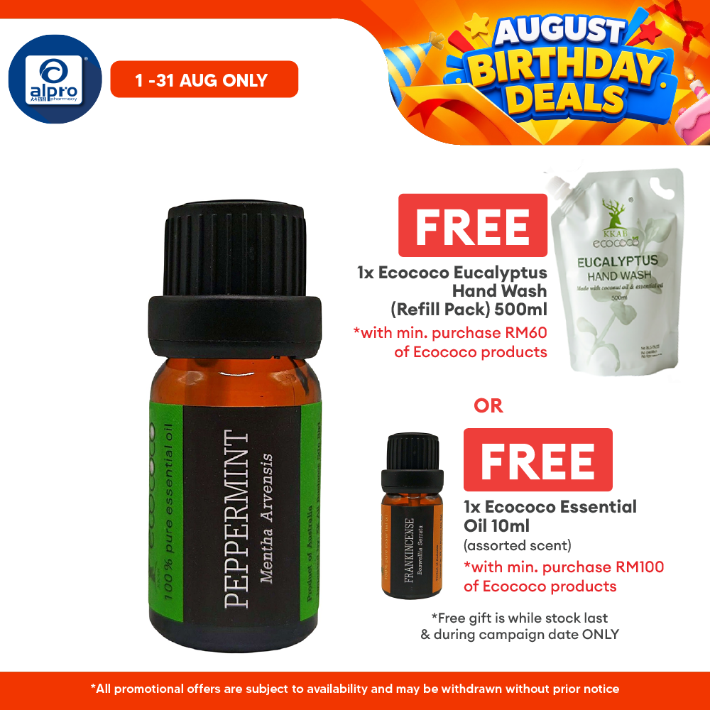 ecococo Peppermint Essential Oil 10mL | Boosts Energy & Focus ecococo
