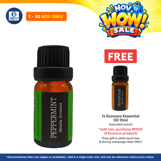 ecococo Peppermint Essential Oil 10mL | Boosts Energy & Focus