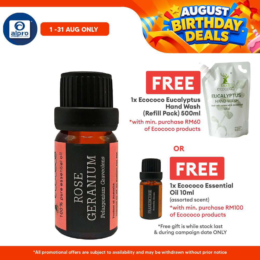 ecococo Rose Geranium Essential Oil 10ml | Aids Mood & Hormones ecococo
