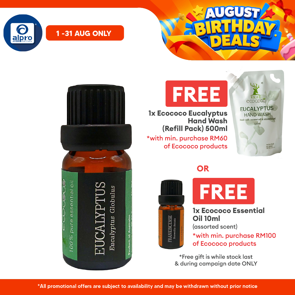 ecococo Eucalyptus Essential Oil 10mL | Energizing Scent & Helps Soothe Blocked Nose ecococo