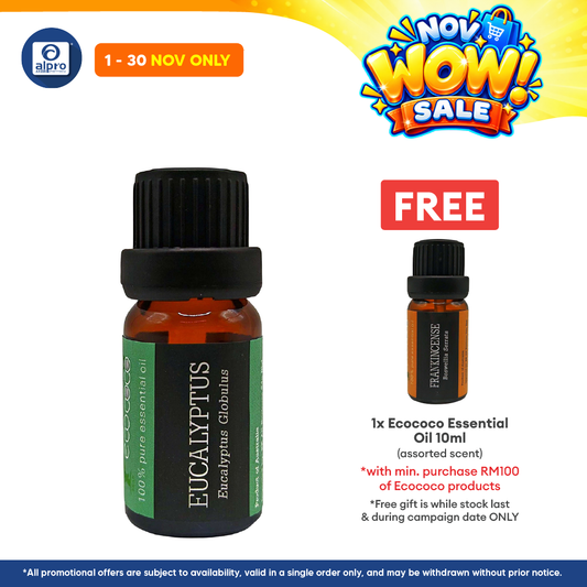 ecococo Eucalyptus Essential Oil 10mL | Energizing Scent & Helps Soothe Blocked Nose