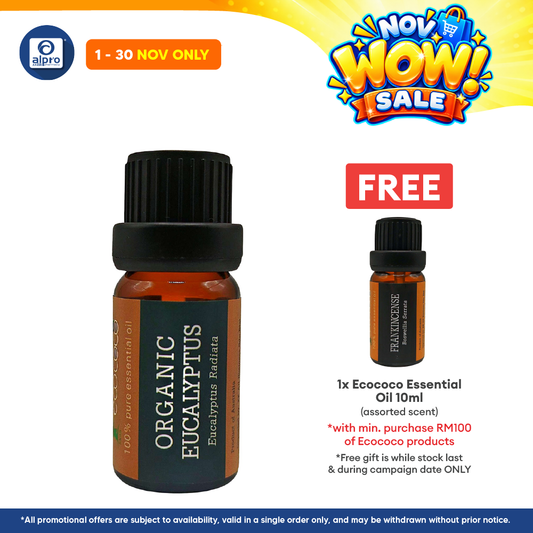 ecococo Organic Eucalyptus Essential Oil | Helps Nose Discomfort & Congestion