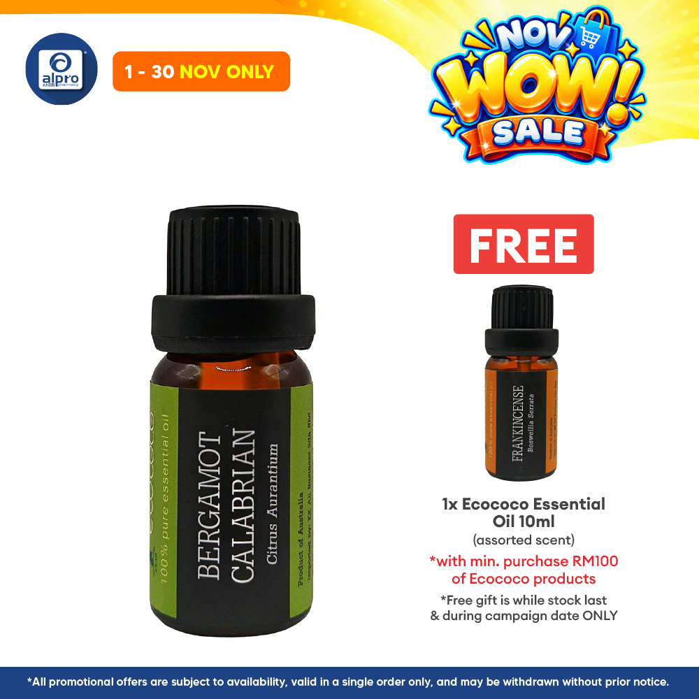 ecococo Bergamot Essential Oil 10mL | Relieve Stress & Boosts Mood