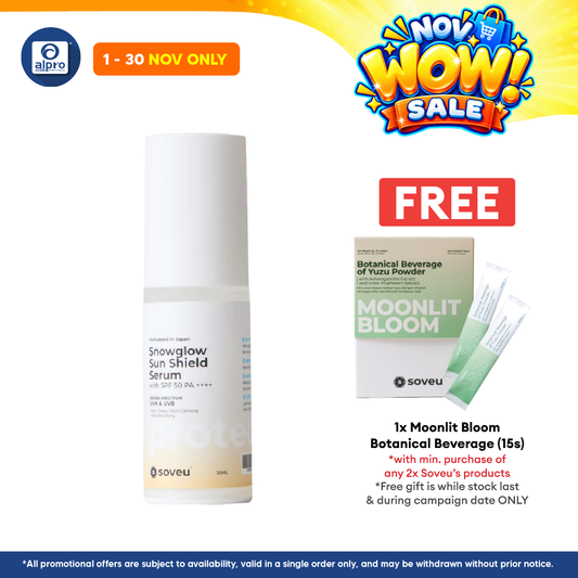 Soveu Snowglow Serum Shield SPF 50 PA++++ 30mL | Lightweight Texture & Shield from Harsh Sun