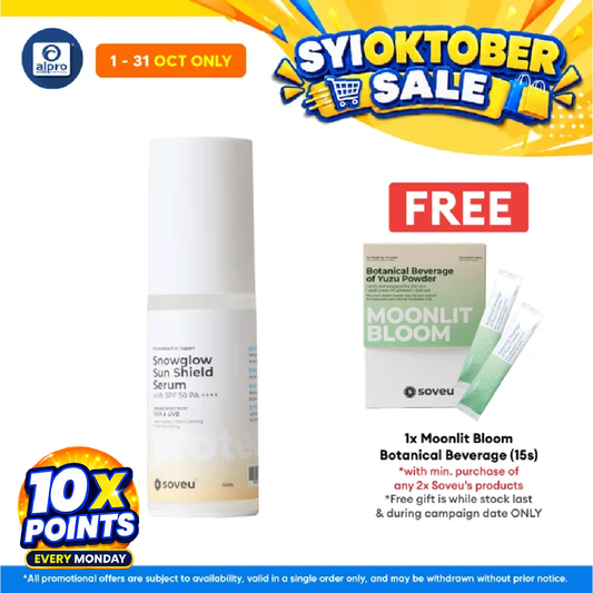 Soveu Snowglow Serum Shield SPF 50 PA++++ 30mL | Lightweight Texture & Shield from Harsh Sun