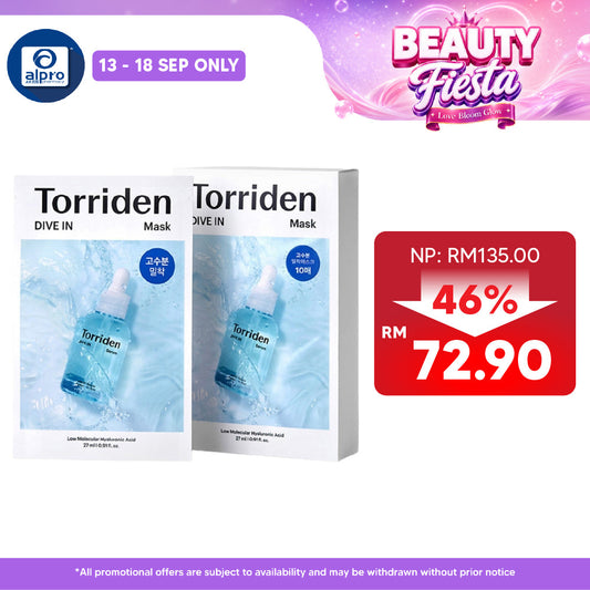 Torriden Dive-In Low Molecular Hyaluronic Acid Mask 10s | Delivers Deep Layer Moisturize