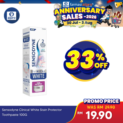 Sensodyne Clinical White Stain Protector Toothpaste 100g | Brighter Looking Smile Sensodyne