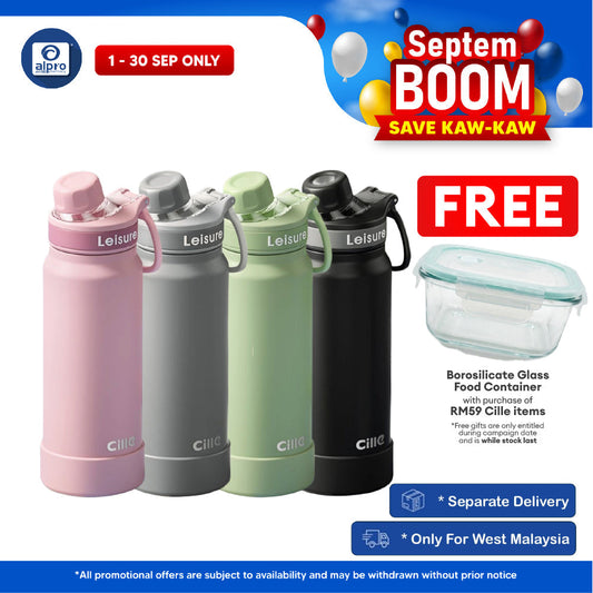 Cille Stainless Steel Flask Coaster Base & Rotating Lid Integrated Holder 830mL (XB-25154-830) | Sporty & School Design Cille
