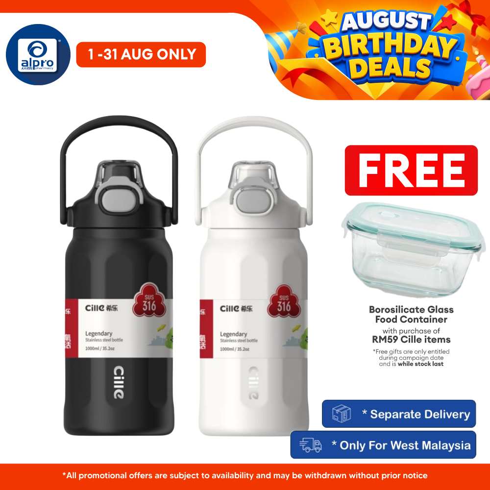 Cille 316 Stainless Steel Thermal Bottle 1000mL (XB-25161-1.0) | Leak-Proof & One Click Open Cap Cille