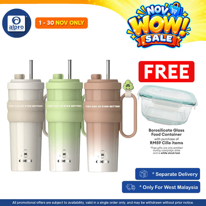 Cille Premium 304 Stainless Steel Tumbler (XB-24193-TC) | Coated Inner Ceramic & Steel Straw